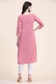 Pink Georgette Embroidered Straight Kurti with Dupatta