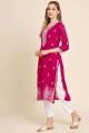 Georgette Straight Kurti in Magenta with Embroidered