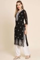 Embroidered Georgette Straight Kurti in Black with Dupatta