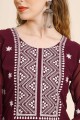 Embroidered Straight Kurti in Maroon Georgette