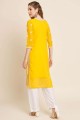Embroidered Georgette Yellow Straight Kurti with Dupatta