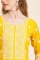 Embroidered Georgette Yellow Straight Kurti with Dupatta