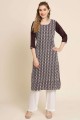 Brown Embroidered Straight Kurti in Georgette