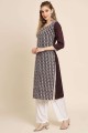 Brown Embroidered Straight Kurti in Georgette