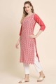 Georgette Straight Kurti in Peach with Embroidered