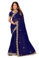 Navy Saree with Embroidered Georgette