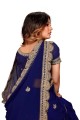 Navy Saree with Embroidered Georgette