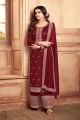 Embroidered Georgette Palazzo Suit in Maroon