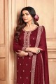 Embroidered Georgette Palazzo Suit in Maroon