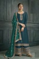 Georgette Palazzo Suit in Aqua blue with Embroidered