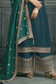 Georgette Palazzo Suit in Aqua blue with Embroidered