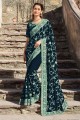 Embroidered Shimmer Saree in Teal  with Blouse