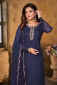 Blue Salwar Kameez in Net with Embroidered