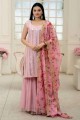 Embroidered Pink Palazzo Suit in Georgette