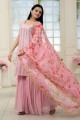 Embroidered Pink Palazzo Suit in Georgette