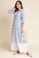 Straight Kurti in Blue Rayon with Printed