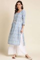 Straight Kurti in Blue Rayon with Printed