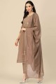 Embroidered Chinon chiffon Salwar Kameez in Brown with Dupatta