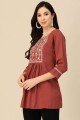 Red Indo Western Kurti in Chinon chiffon with Embroidered