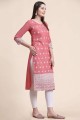 Coral  Cotton Embroidered Straight Kurti with Dupatta