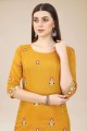 Cotton Straight Kurti with Embroidered in Mustard