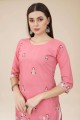 Pink Embroidered Cotton Straight Kurti