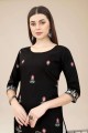 Embroidered Cotton Straight Kurti in Black with Dupatta