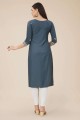 Grey Embroidered Straight Kurti in Cotton