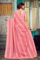 Saree in Pink Satin with Plain