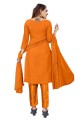 Orange Embroidered Georgette Salwar Kameez