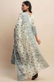 Cotton Blue,white Anarkali Suit in Printed