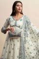 Cotton Blue,white Anarkali Suit in Printed