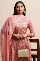 Printed Cotton Anarkali Suit in Pink with Dupatta