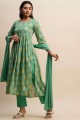 Sea green Anarkali Suit in Printed Cotton