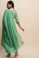 Sea green Anarkali Suit in Printed Cotton
