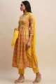 Cotton Printed Sea yellow Anarkali Suit with Dupatta