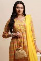 Cotton Printed Sea yellow Anarkali Suit with Dupatta