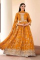 Georgette Anarkali Suit with Embroidered in Mustard