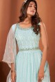 Georgette Gown Dress in Blue with Mirror