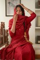 Rayon Salwar Kameez in Maroon with Embroidered