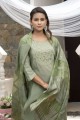Embroidered Silk Salwar Kameez in Green
