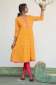 Cotton Frock Kurti in Mustard  with Printed
