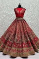 Red Bridal Lehenga Choli with Stone with moti Silk