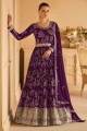 Wine Georgette Anarkali Suit with Embroidered