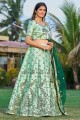 Wedding Lehenga Choli Embroidered in Green Satin