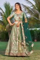Light green Embroidered Wedding Lehenga Choli in Satin