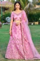Embroidered Wedding Lehenga Choli in Pink Satin