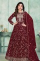 Anarkali Suit in Maroon Georgette with Embroidered