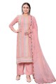 Chanderi Embroidered  pink Palazzo Suit with Dupatta