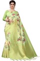 Digital print Silk Saree in Lemon green  with Blouse